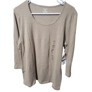 Jones NY Sport Tan Scoop Neck Long Sleeve Shirt - XL